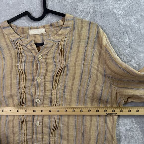 CP Shades Linen Button Up Blouse Size Small Yellow Striped Boho Ruffle Details - Picture 9 of 16